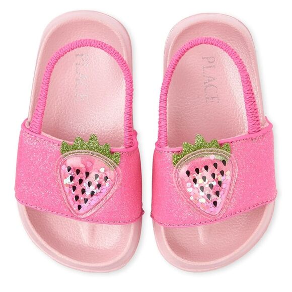 Baby & Toddler Girls Strawberry Glitter Shakey Confetti Slides Sandals Size 8 - Picture 1 of 12